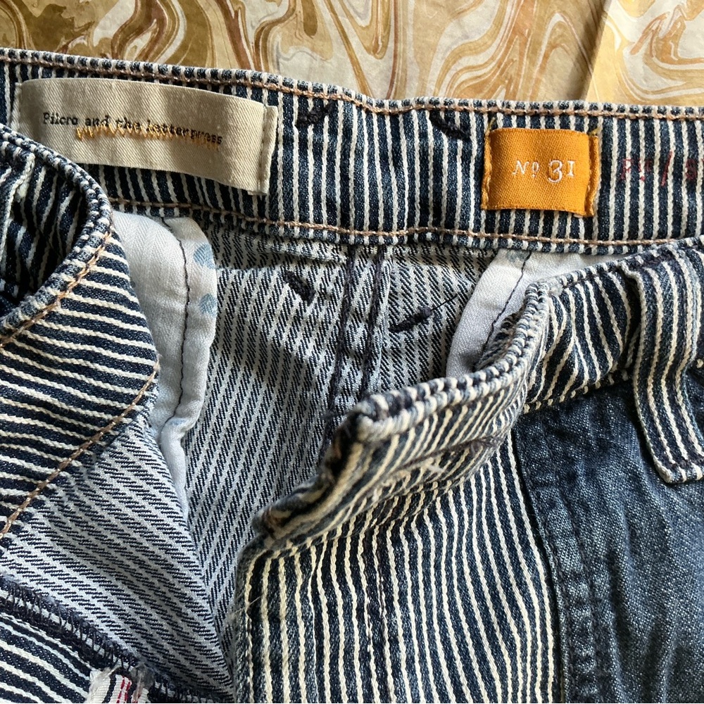 Pilcro Navy and White Striped Jean Shorts